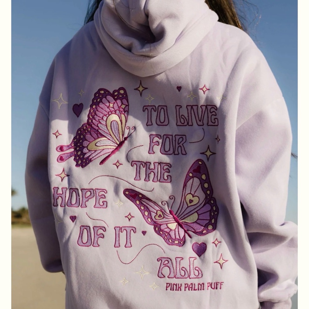 Pink Palm Puff Butterfly Hoodie